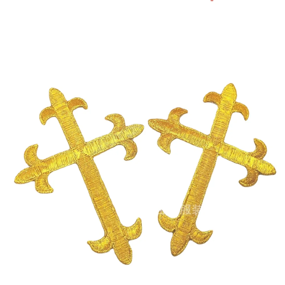 

Embroidery Patches Gold Silver Cross Iron On Embroidered Gothic Badges For Bag Jeans Hat T Shirt DIY Appliques Craft Decor