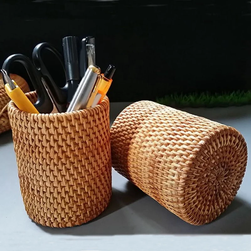 

2x Rattan Chopsticks Tube Shovel Spoons Bucket Dinner Knives Forks Tableware Storage Box Home Storage Baskets A & B