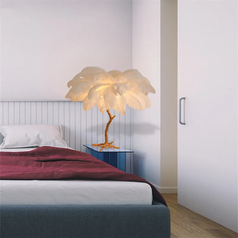 Декор для дома перышки страуса Luminaria скандинавские настольная лампа современное