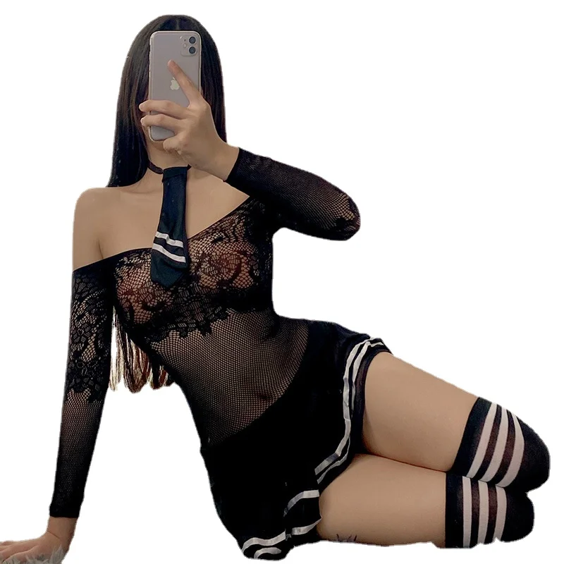 

Сексуальное женское белье, Студенческая одежда для ролевых игр, Слитная Тюлевая юбка с открытыми плечами, прозрачные колготки с защитой от ...