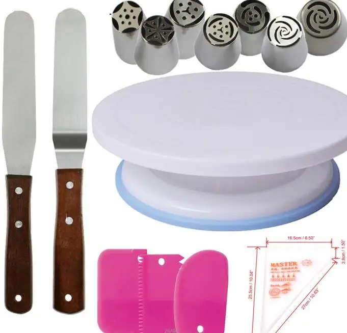cook set Подставка для торта вращающаяся подставка для торта пластиковый нож для украшения теста 10 дюймов кремовая подставка для пирожных поворотный стол для торта - Цвет: cook set