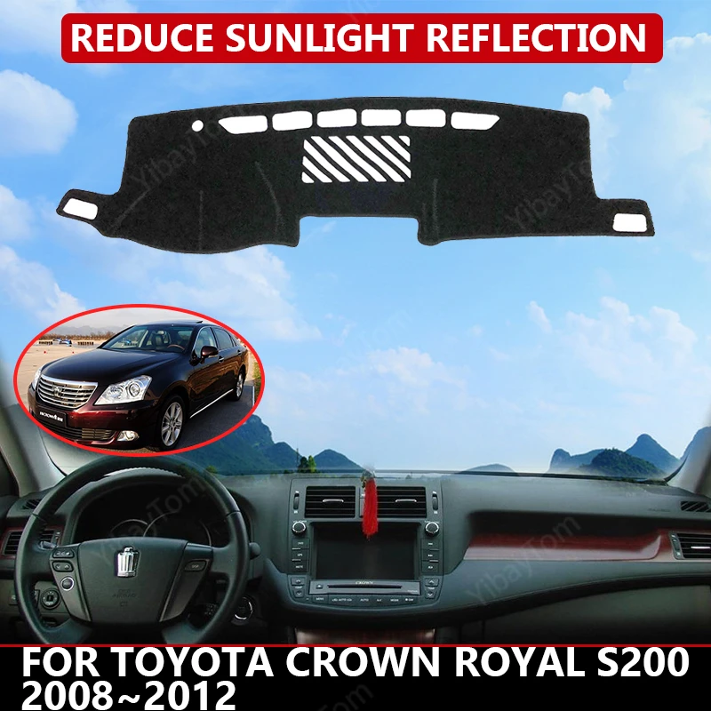 

Коврик для приборной панели Toyota Crown Royal S200 2008 ~ 12, бархатный чехол для автомобильной приборной панели, Черные Блоки, пыль, уменьшает шум, автомобильные аксессуары