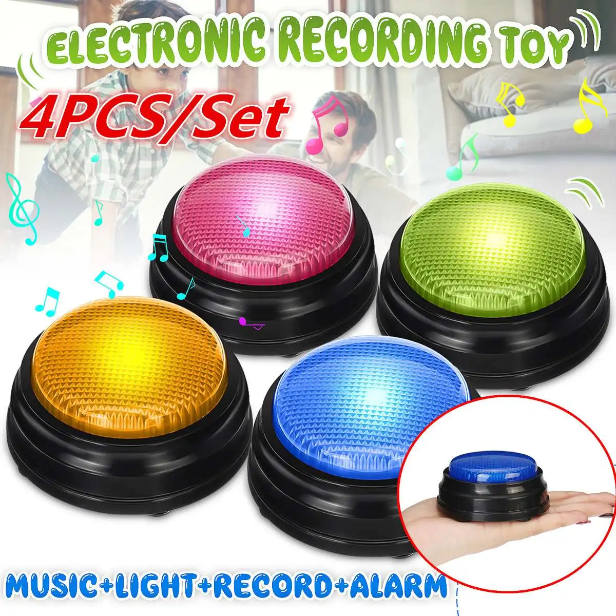 

Recordable Talking Button Game Answer Buzzer Alarm Button with Led Adult Event Game Party Tools Bar Kids Children Toy Gifts