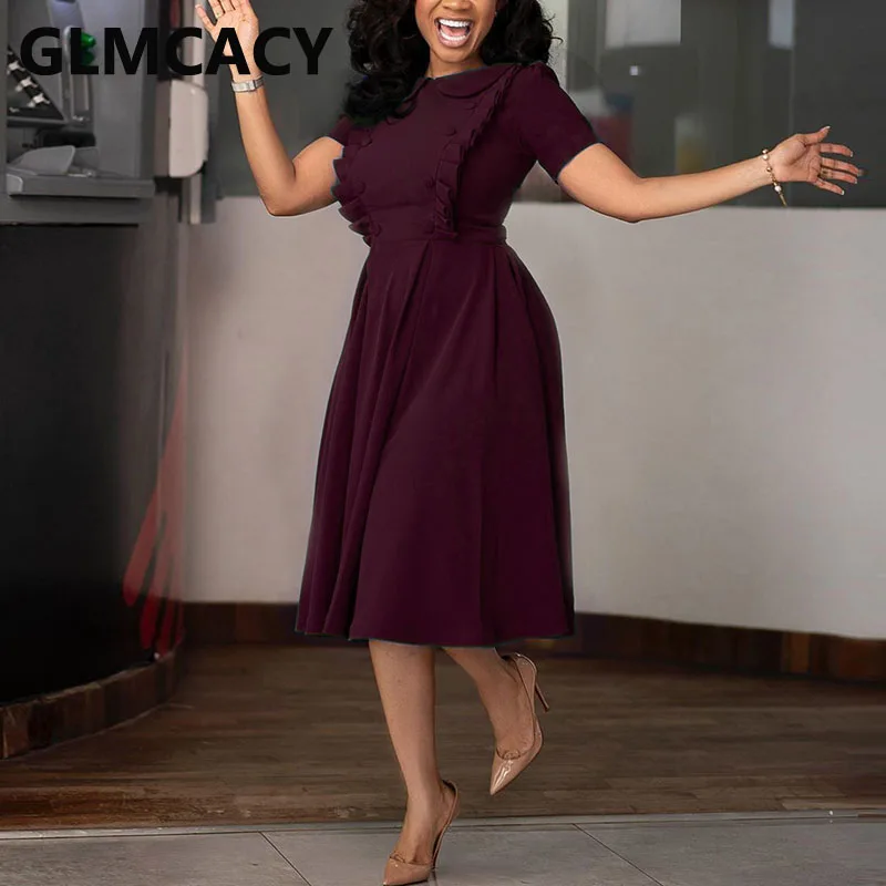 

Women Short Sleeve Elegant Office Ladies Midi Dress