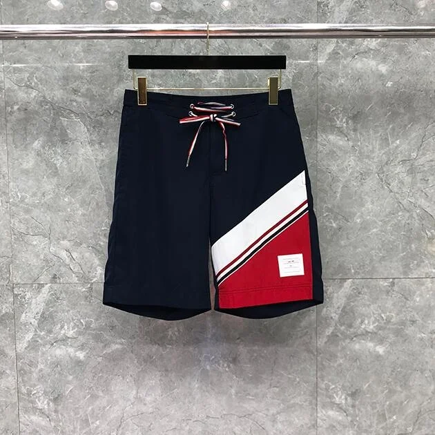 2023 TB Fashion THOM Brand Casual Shorts Men Summer Sports Trousers Loose Patchwork Striped Panelled Jogger Track Shorts