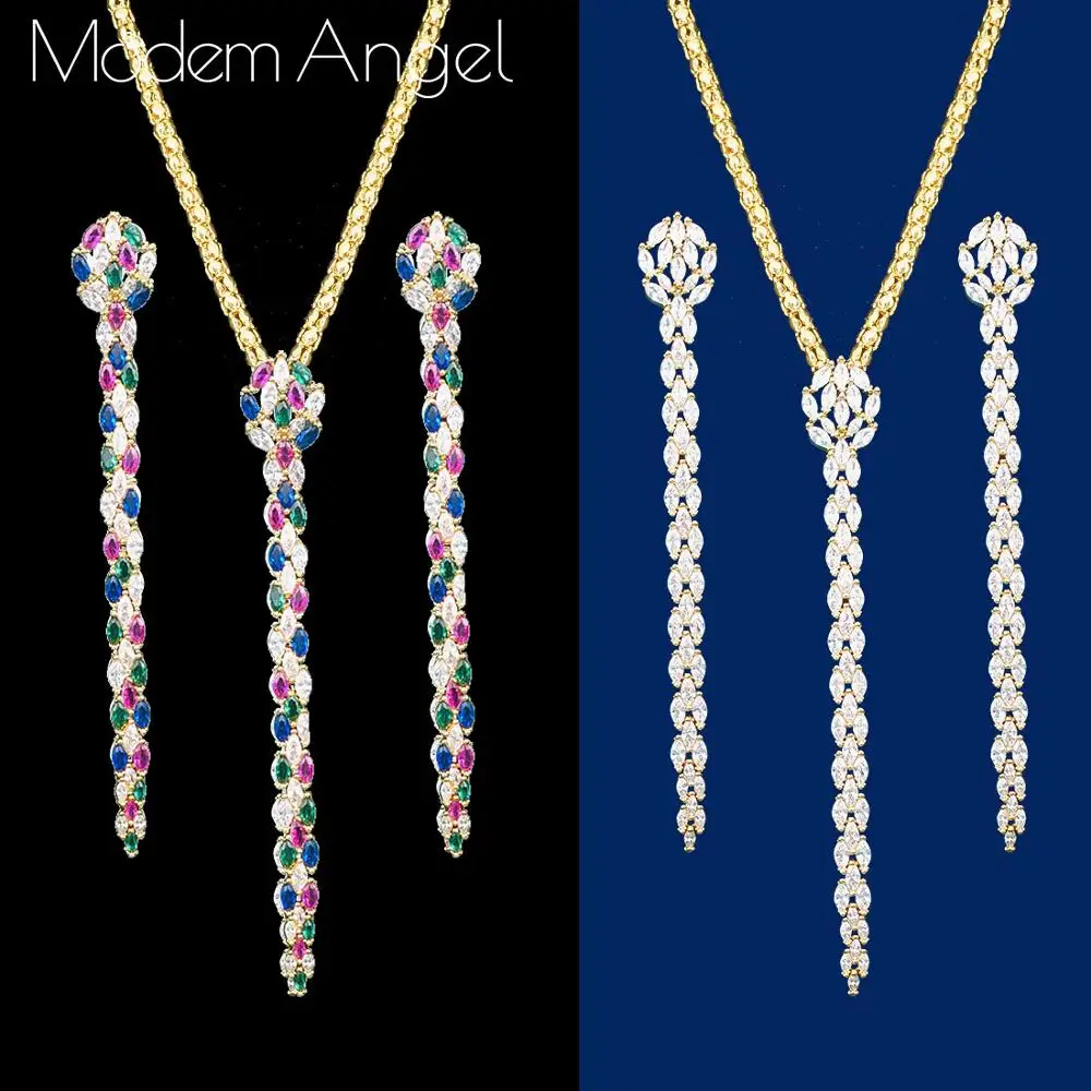 

ModemAngel Luxury Snake Shape AAA Cubic Zircons Copper Long Necklace Earring Jewelry Sets Max Brincos Holiday Fashion Jewelry