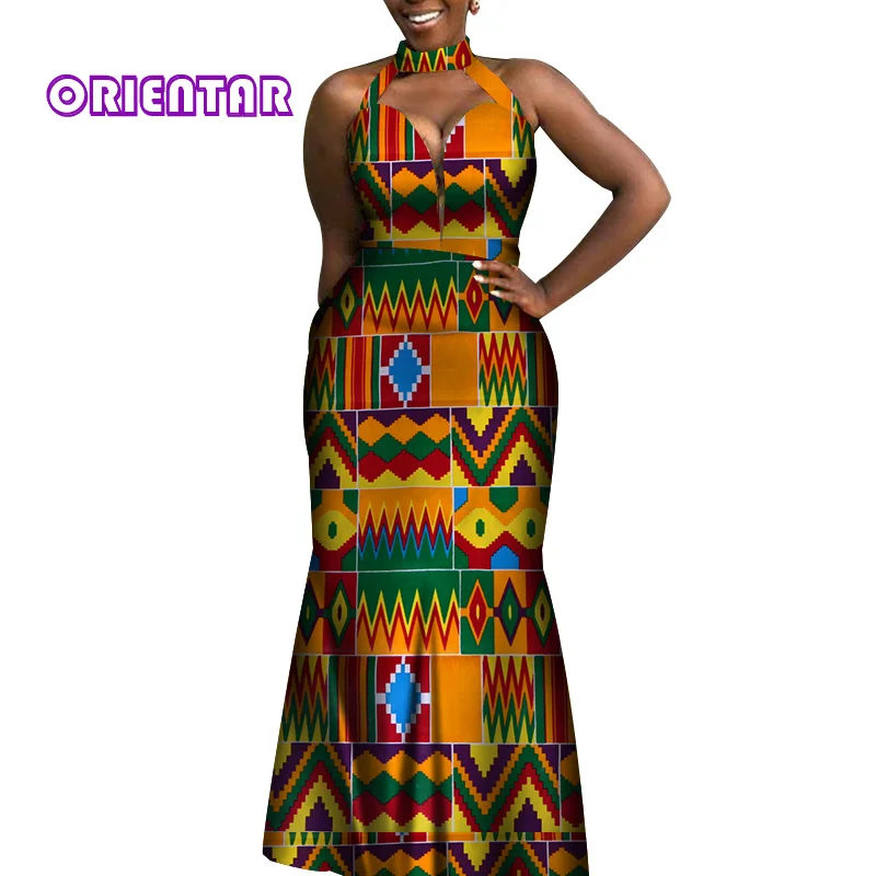 

Fashion African Dresses for Women Bazin Riche African Sleeveless Long Dashiki Dress Traditional Clothing Women Ball Gown WY4096
