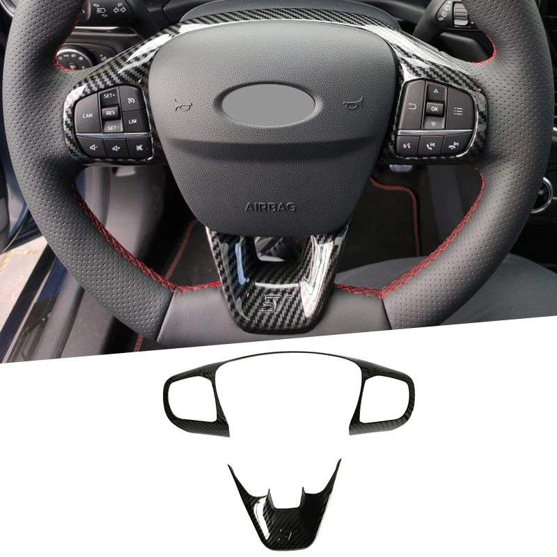 Ford Fiesta için MK8 2017 2018 2019 aksesuarları ABS karbon Fiber/mat/kırmızı ST araba direksiyon Trim kontrol düğme krom çerçeve