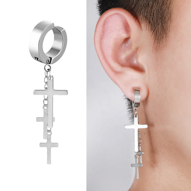 1Pc Punk Steel-color Stainless Steel Painless Ear Clip Earrings For Men/Women Street Pop Non Piercing Fake Earrings Jewelry Gift images - 6
