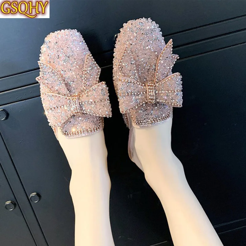 

Women Summer Slippers Butterfly-knot Fashion Ladies Square Toe Woman Shoes Bling Female Flats Comfort Footwear Hot Sale 2021