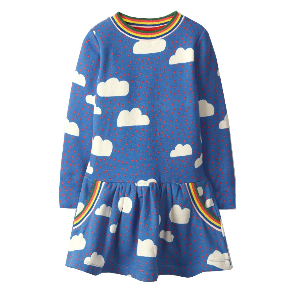 Jumping Meters Girls Unicorn Dress Long Sleeve Princess with Animal Applique Autumn Baby Dresses Kids Clothes 1-6T | Детская одежда и