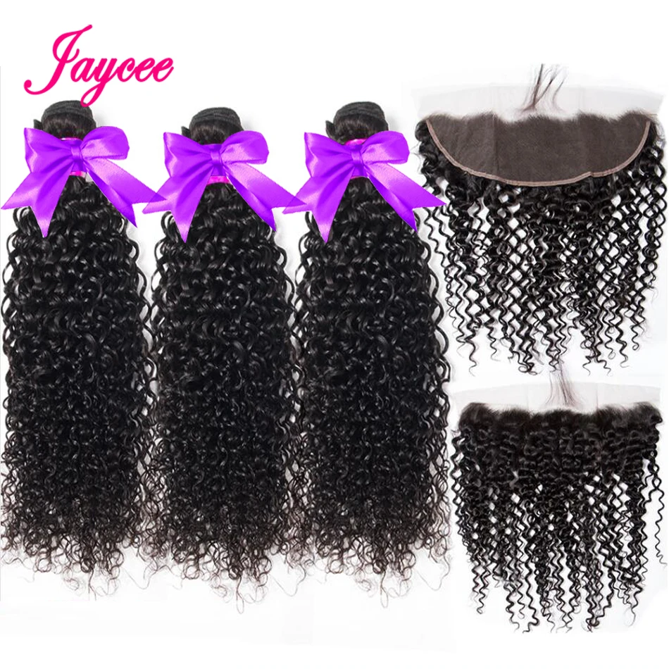 JAYCEE HAIR человеческие волосы 3 пучка с кружевной фронтальной застежкой перуанские вьющиеся волосы плетение с закрытием фронтальные волосы remy