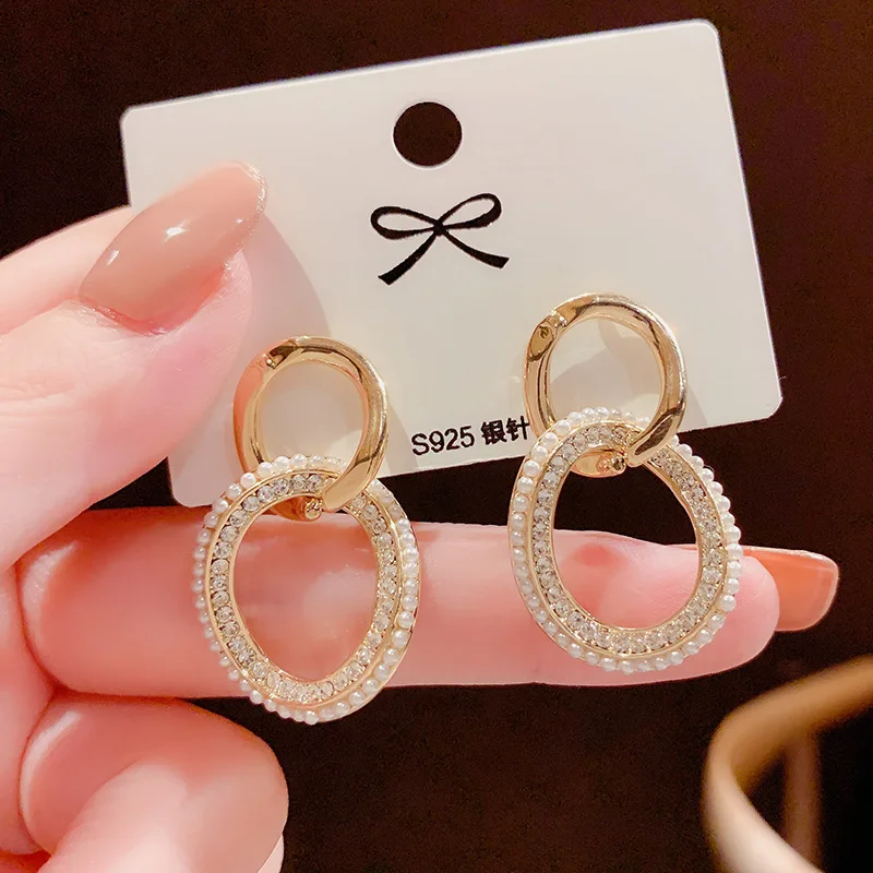 

New Korean Fashion Gold Crystal Geometric Earrings Silver Needle Temperament Earrings for Women Pendant Female Jewelry