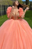 2021 cheap corset pink bubble short sleeve performance ball gowns sweet 16 dresses gowns prom dresses quinceanera dresses gowns