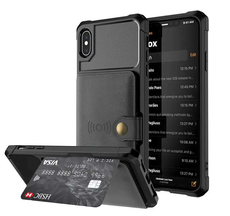 Автомобильный Магнитный кожаный чехол бумажник для телефона iPhone 7 8 plus XR X XS Max Card