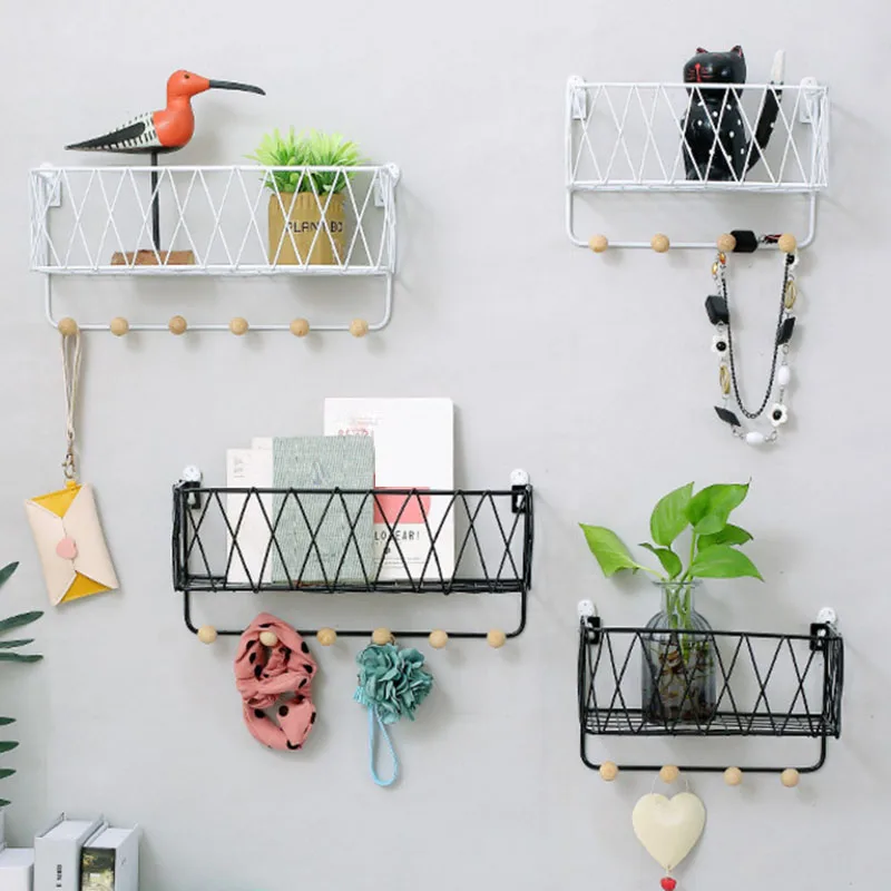 

HOT-Iron Wall Shelf Wall-Mounted Storage Rack Kitchen Hook Bedroom Home Decoration Wall Decoration Rack