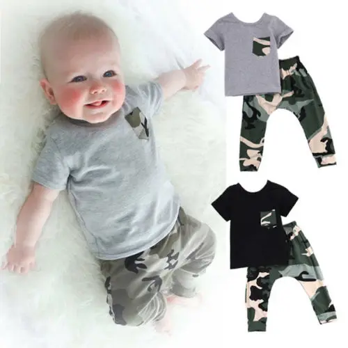 2 шт. футболка с коротким рукавом и камуфляжные брюки|Комплекты одежды для
