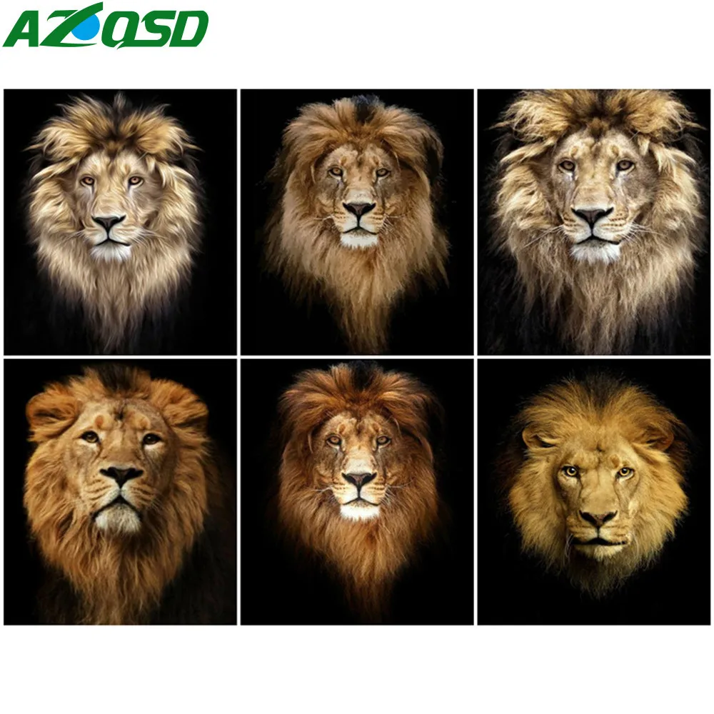 

AZQSD Paint By Number Lion Animal Drawing On Canvas Oil Painting By Numbers Handpainted Modern Wall Art Unique Gifts