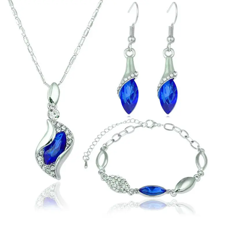Exquisite Jewelry Set 925 Sterling Silver. Sapphire Crystal Zircon Fashion Necklace Earrings Bracelet Free Shipping s030