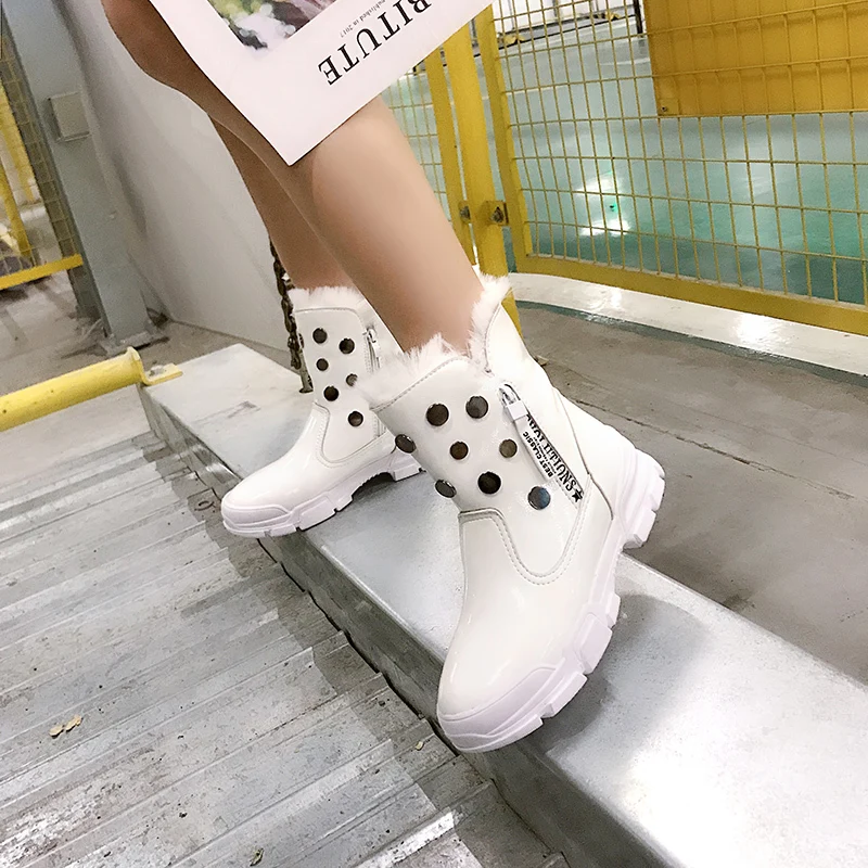 Женские ботильоны из искусственной кожи теплые модные короткие сапоги на