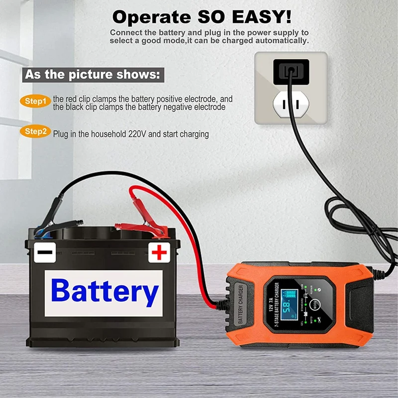 

FOXSUR Car Battery Charger 12V 7A LCD Display Portable Battery Charger Repair Charger for Car Lawn Mower