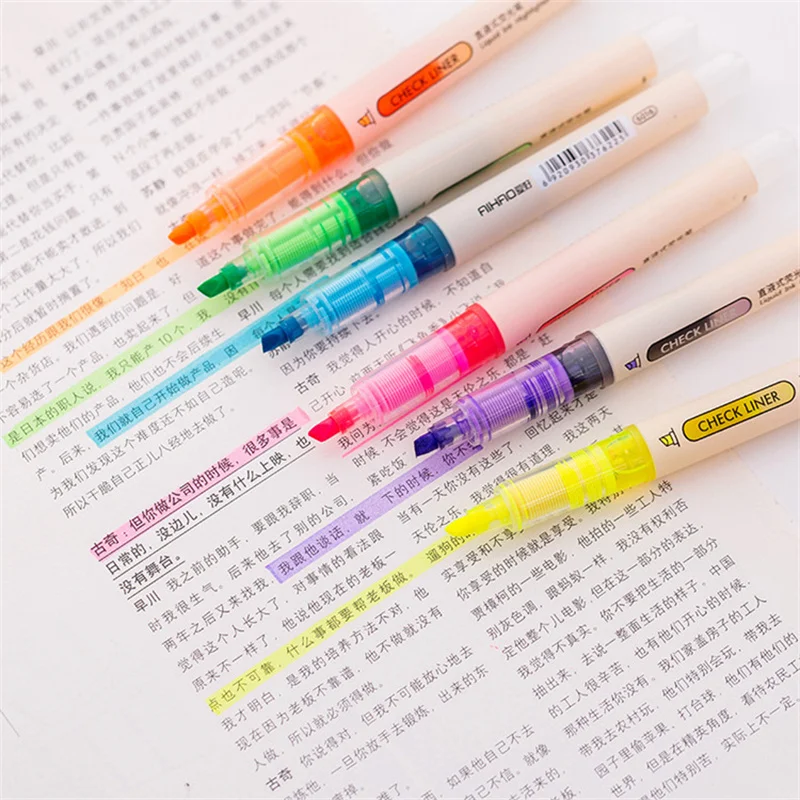 

New design large capacity Straight liquid highlighter Clear and bright colors yellow oran green blue purple pink