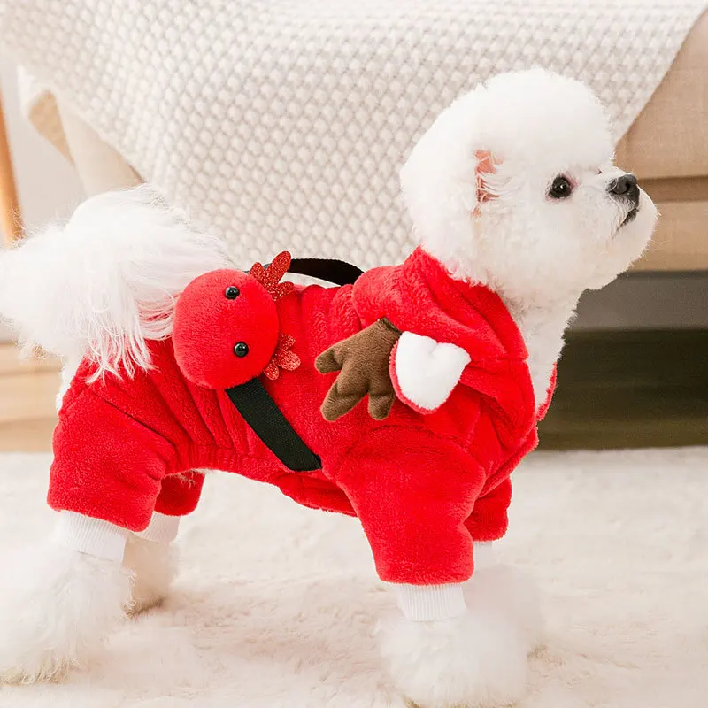 

Осенне-зимняя фланелевая ткань, одежда для домашних животных с четырьмя ногами, костюм для домашних животных, Рождественский олень, ранец, о...