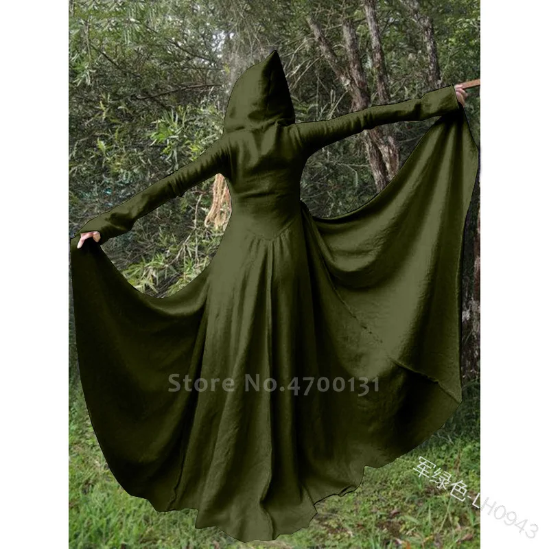 Женское средневековое ретро пальто накидки с капюшоном и длинным рукавом