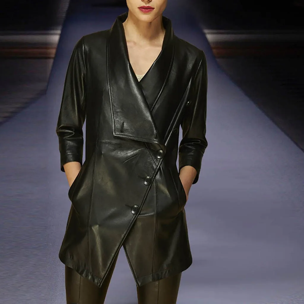 Тренчкот женский осенне зимний с V образным вырезом|Женские плащи и тренчи| |