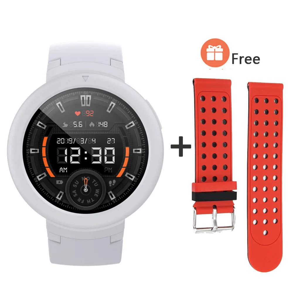 Умные часы AMAZFIT Verge Lite, 20 дней работы от батареи, 1,3 дюймов, AMOLED экран, встроенный gps монитор сердечного ритма - Цвет: White add Red