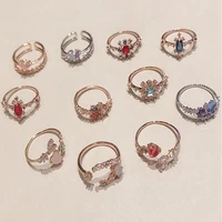 2019 new korean fashion colorful heart flower cubic zircon adjustable rings for female party crystal bague accessories