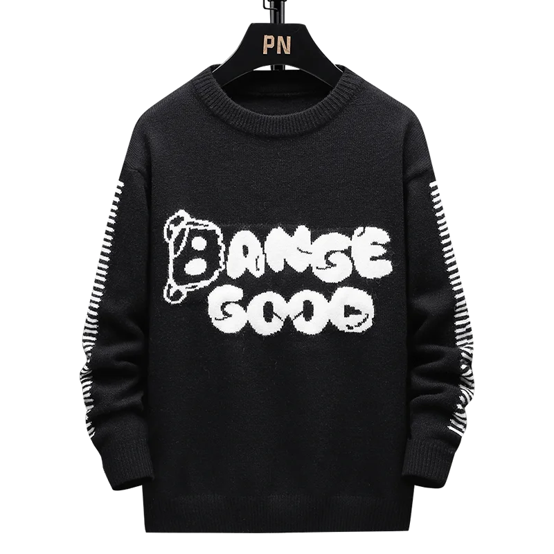 Женский свитер с круглым вырезом длинным рукавом и надписью