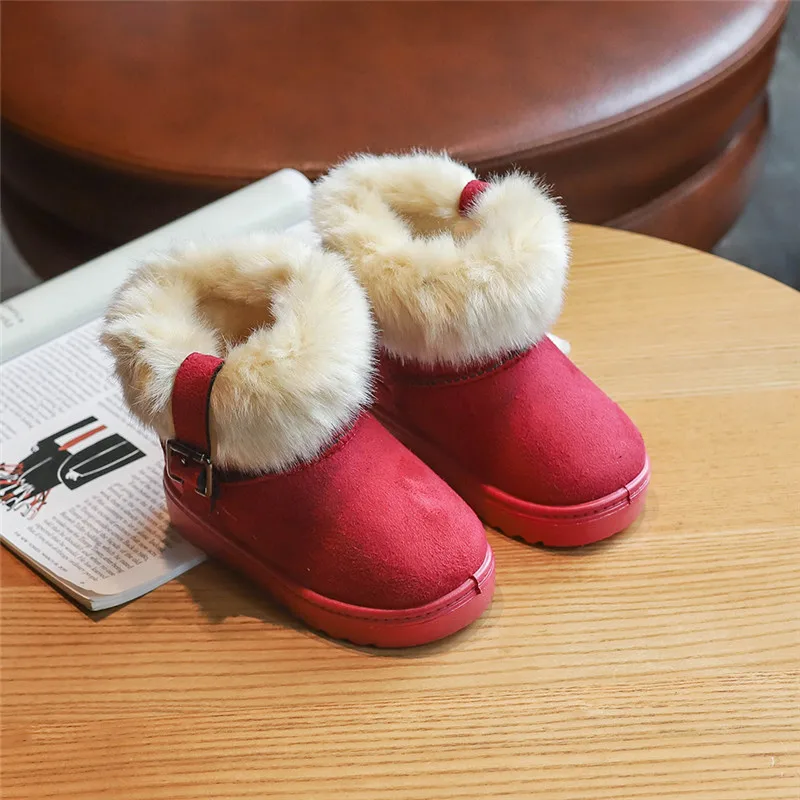 SZ164Rosered Зимние детские ботинки; плюшевая теплая хлопковая обувь; модные однотонные зимние ботинки для девочек; ботинки для маленьких девочек; кроссовки на плоской подошве; SZ164 - Цвет: SZ164Rosered