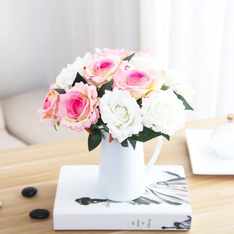 9 см шелковые Чайные розы букет невесты на Рождество свадьбу Новогоднее