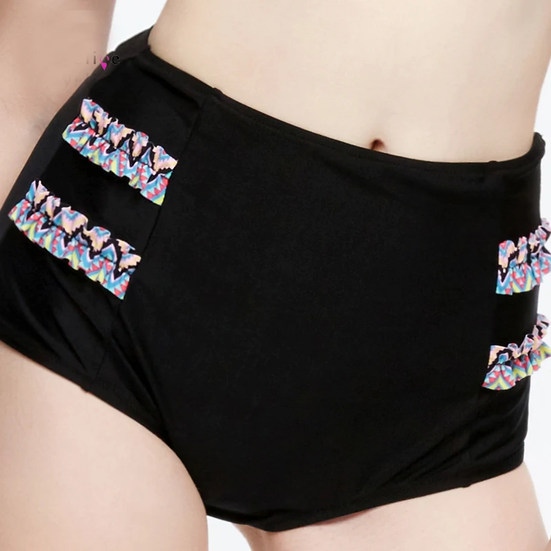 Бикини в стиле ретро размера плюс купальники с высокой талией черный низ +