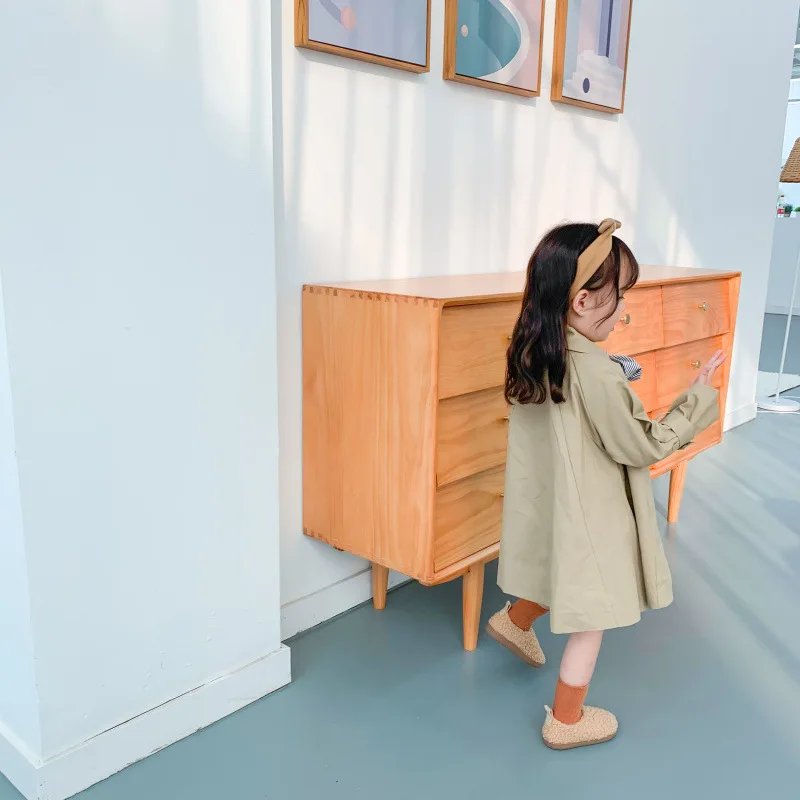 Осень 2019 Модные свободные однобортные тренчкоты для девочек милые детские