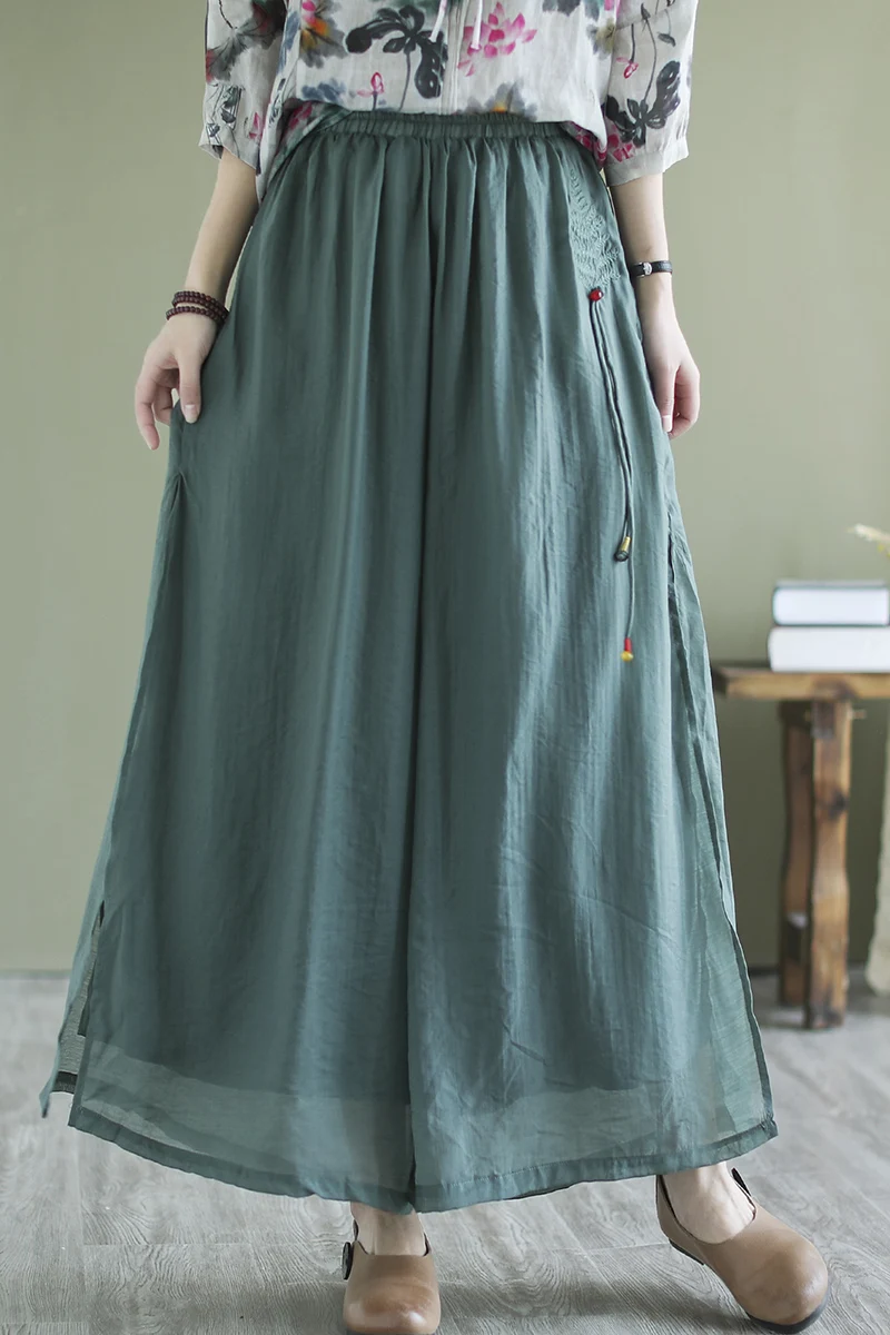 

Summer new Thin loose wide leg pants Tencel elastic waist casual pants 9139