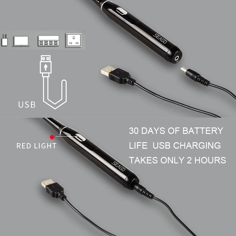 Электрическая зубная щетка Seago перезаряжаемая звуковая вибрация 4 режима очистки