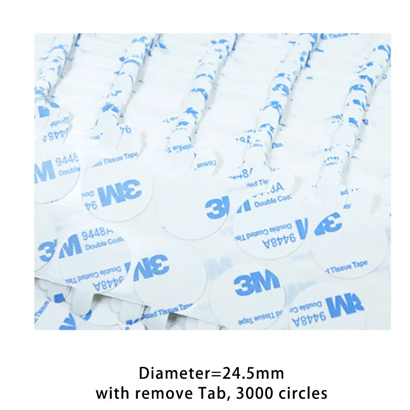 

customize size, 3M 9448 white circle, diameter=24.5mm. 3000 circles
