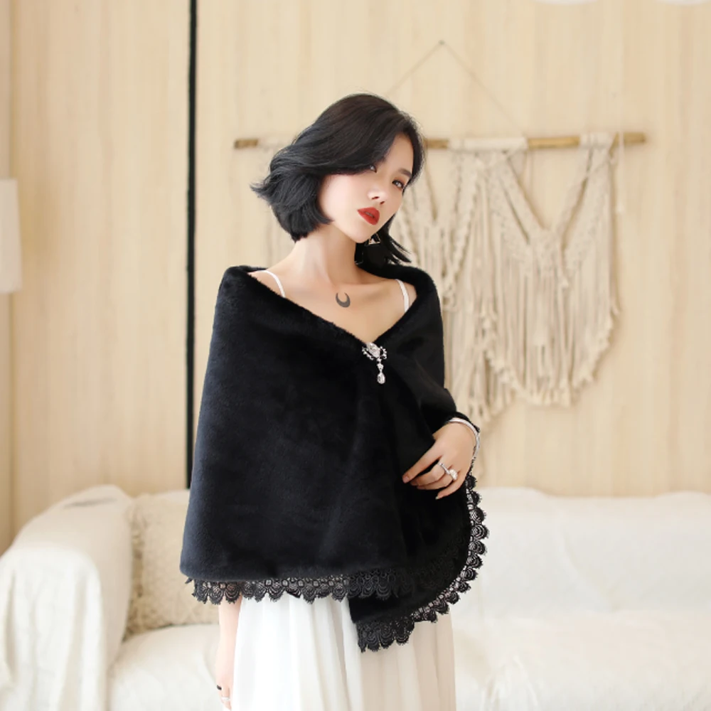 SHAMAI черная женская зимняя Длинная свадебная шаль свадебные обертывания теплый