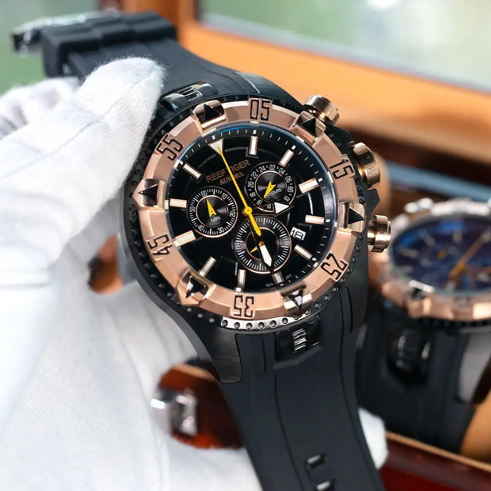 Спортивные мужские кварцевые часы Reef Tiger/RT с большим циферблатом и секундомером