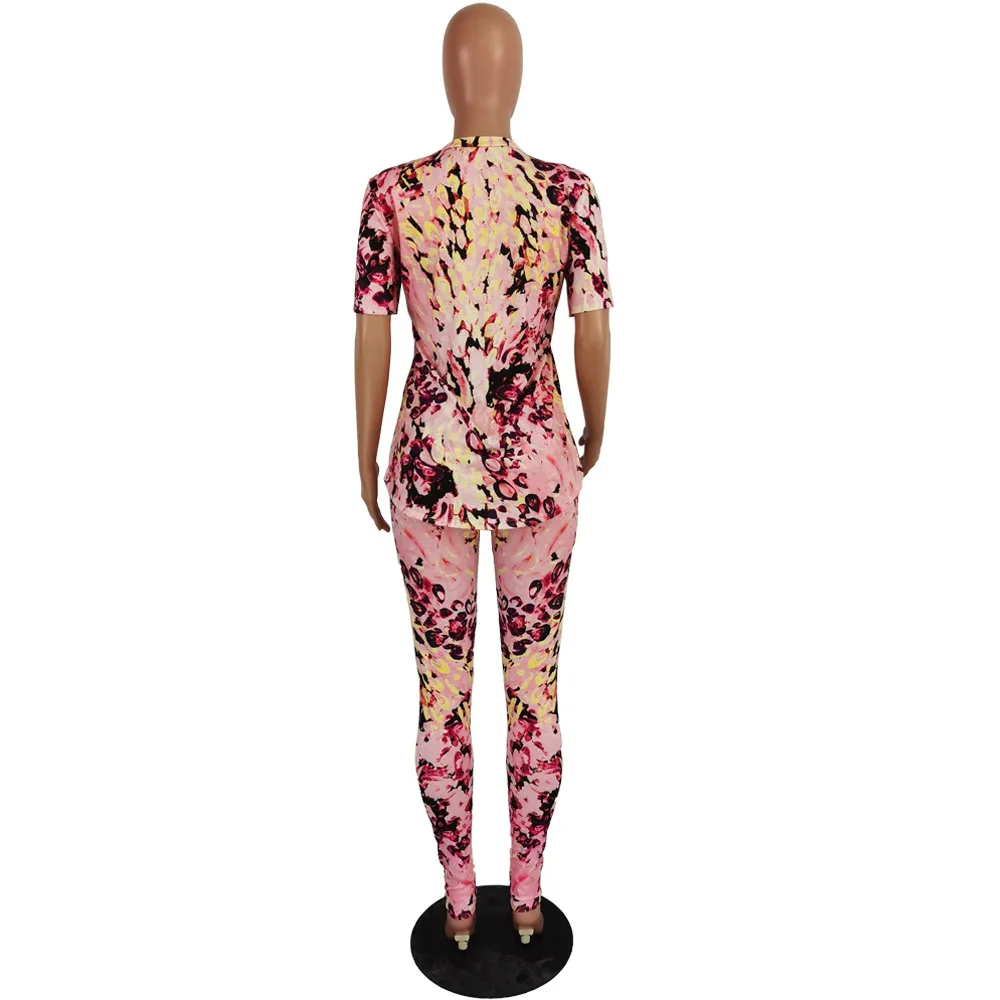 

HAOOHU Sport Print Women Set Two Pieces Set Tracksuit O-neck Tee Top Jogger Sweatpant Suit Outfit Matching Set