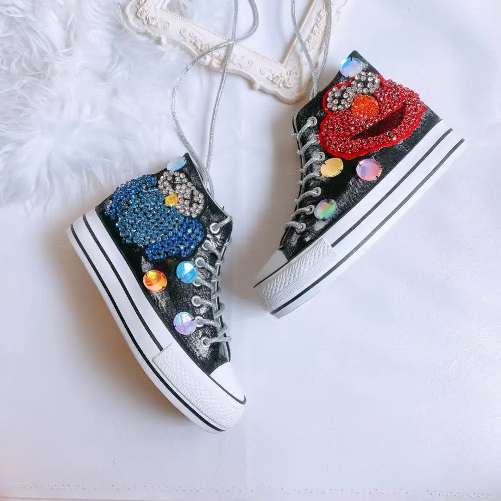 Высококачественные модные холщовые туфли с инкрустацией стразами модная