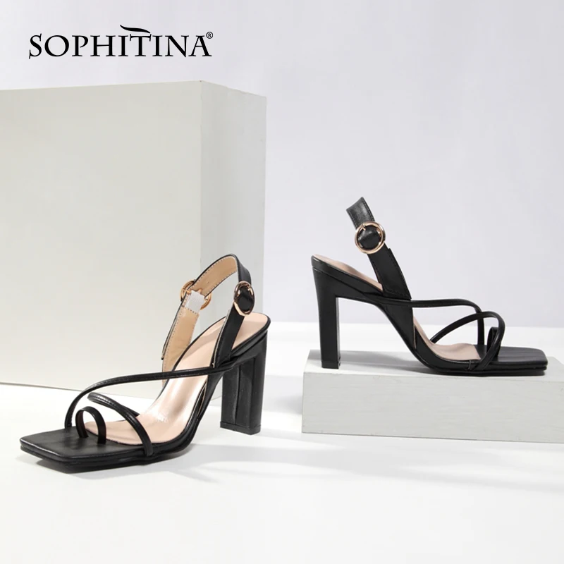 

Сандалии SOPHITINA женские на высоком толстом каблуке, однотонные туфли с пряжкой, квадратный носок, ремешок сзади, вечерние туфли, AO151, лето