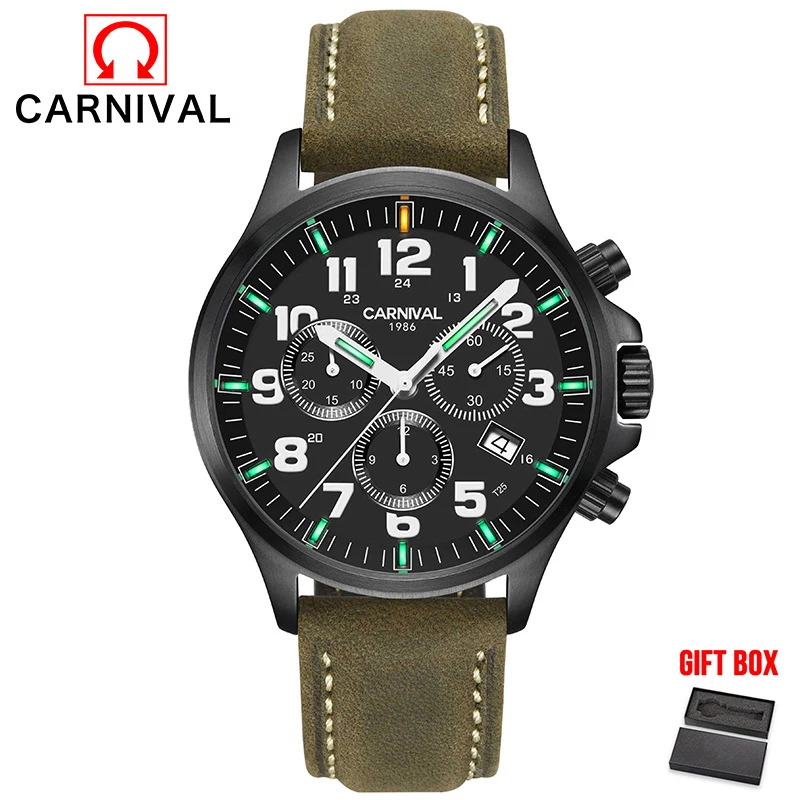 ArmyGreen BlackWhite Карнавальные кварцевые мужские часы с хронографом и Тритием, светящиеся водонепроницаемые мужские наручные часы, военные спортивные часы, мужские часы - Цвет: ArmyGreen BlackWhite