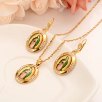 mother virgin mary necklace earrings set gold color catholic religious crystaljewelry set christmas gift for women girls gifts