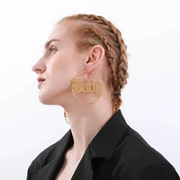 stainless steel big hoop name earrings for women personalize jewelry 70mm rose gold color custom old english name earring brinco