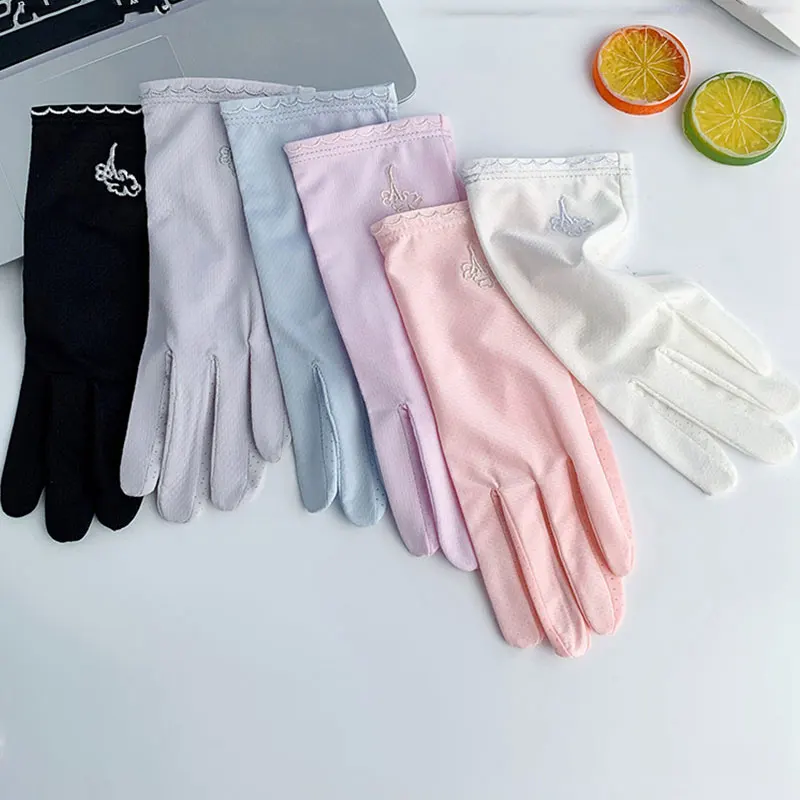 

Women Gloves Solid Color Ice Silk Thin Gloves Summer Ladies Mesh Anti-UV Sunscreen Gloves Driving Sport Sun UV Protection Mitten