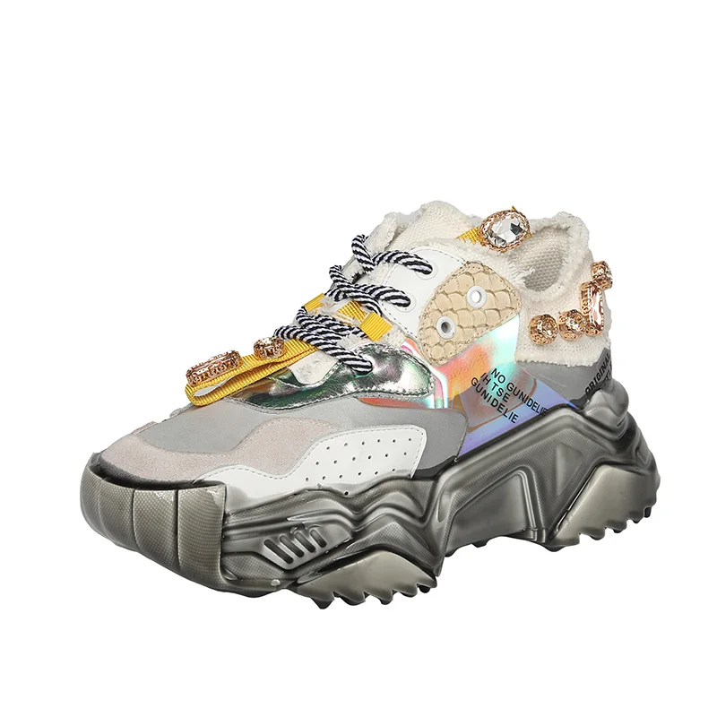 

Snake Pattern Genuine Leather Women Sneakers Platform Thick Sole Crystal Women Shoes Stylish Ladies Leather Sneakers Sport Shoes
