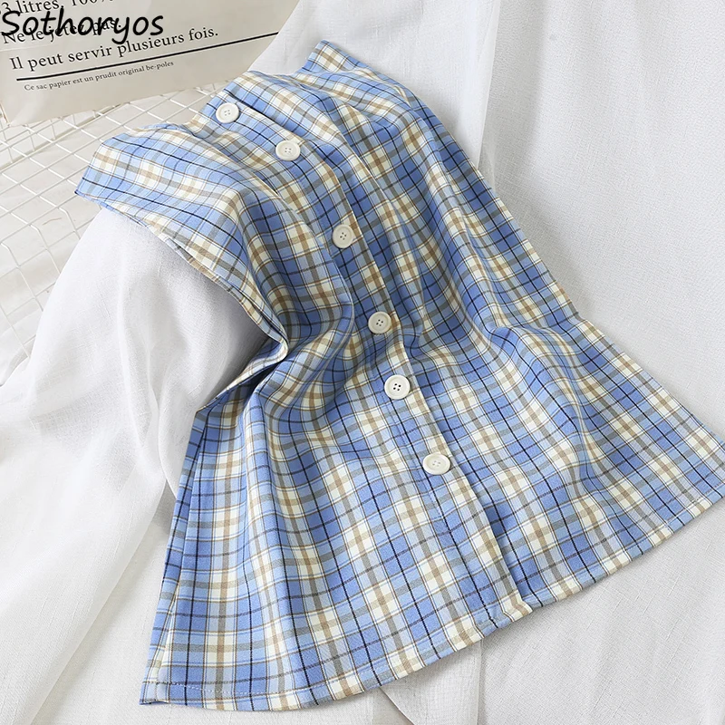 

Skirts Women Korean Style High Waist Skirt Plaid All Match Womens Elegant A-line Mid-calf Comfortable Females Kawaii New Trendy